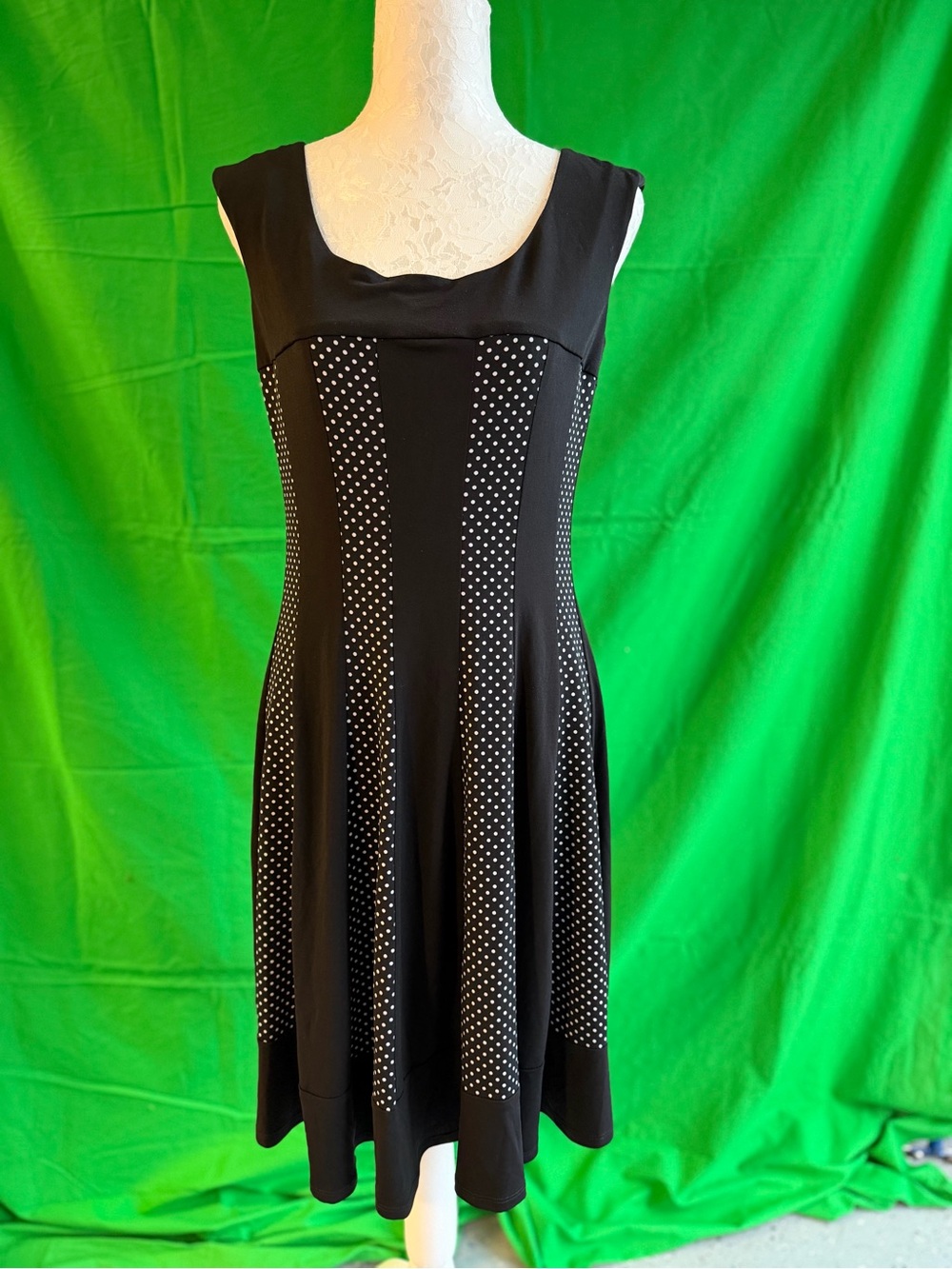 connected apparel Black Dress with White Polka Dot Panels